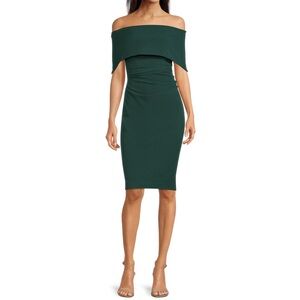 Off-the-Shoulder Short Sleeve Ruched Waist Knee Length Sheath Dress
